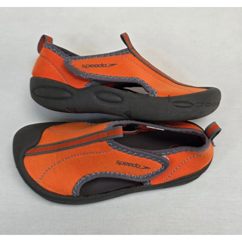 Speedo Kids Orange Grey Water Shoes Swim Pool Beach Shoes Size L 9/10